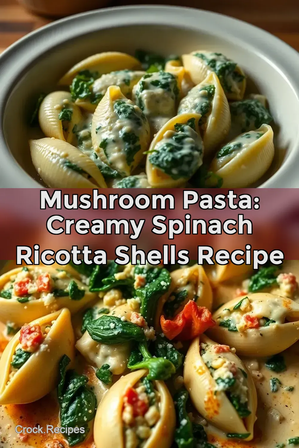Mushroom Pasta: Creamy Spinach Ricotta Shells Recipe : PIN FOR LATER Mushroom Pasta: Creamy Spinach Ricotta Shells Recipe