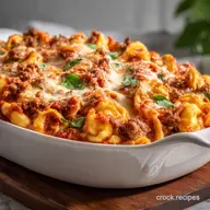 Easy Baked Tortellini Cheese Casserole with Ground Beef and Marinara Sauce Ready in 30 Min