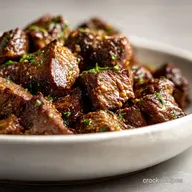 High Protein Slow Cooker Garlic Butter Beef Bites Easy Dinner Recipe