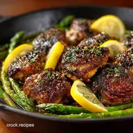 30Minute OnePan Garlic Butter Chicken Bites with Lemon Asparagus