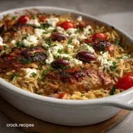 Creamy and Cozy One Pan Greek Chicken Orzo Casserole Dinner