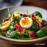 Quick Retro Spinach Salad with Bacon & Egg and Warm Vinaigrette in 15 Minutes
