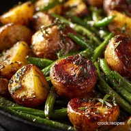 Roasted Garlic Potatoes and Green Beans Crispy, One-Pan Side Dish