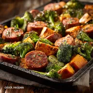 sheet pan sweet potato sausage broccoli roasted sw Recipe