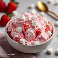 Strawberry Jello Fluff Salad No-Bake Dessert with Mini Marshmallows: No-Bake