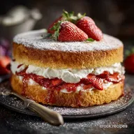 Strawberry Cake: Light Victoria Sponge Layer Cake with Cream
