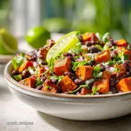 Healthy Roasted Sweet Potato Black Bean Salad with Lime Dressing