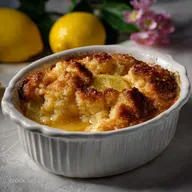 Vintage Lemon Pudding Cake Cobbler Dessert Recipe with Fresh Lemon