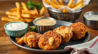 Bake Cheesy Turkey Nuggets with Crispy Fries