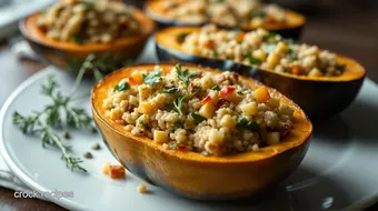 Warm & Hearty Stuffed Squash Recipe with Quinoa & Herbs recipe card