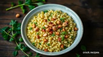 Deliciously Easy Watercress Pearl Barley Risotto with Brown Butter Hazelnuts recipe card