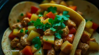 Easy Summer Crockpot Recipes: Zesty Chicken Tacos with Pineapple Salsa recipe card