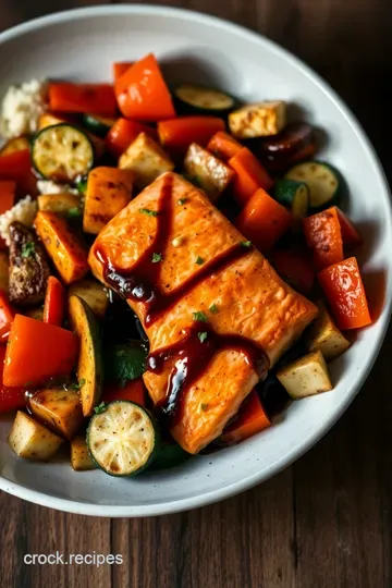 Balsamic-Glazed Salmon with Roasted Vegetables presentation
