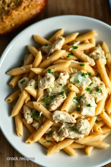 Creamy Crack Chicken Penne Pasta presentation