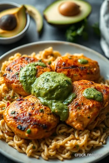 Green Queen Chicken with Herb & Avocado Sauce presentation