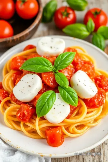 Mozzarella Sorrentini Pasta with Basil and Fresh Tomato Sauce presentation