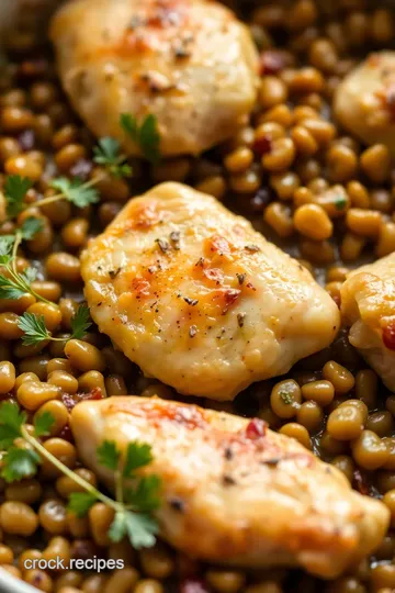 Schmaltzy Lentils with Chicken Olives & Lemon presentation