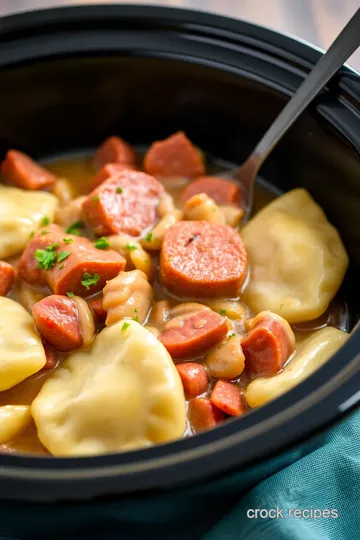 Crock Pot Kielbasa and Pierogies presentation