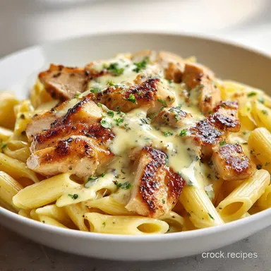 Creamy Garlic Chicken Pasta in 30 Minutes for 4 Servings Recipe Card
