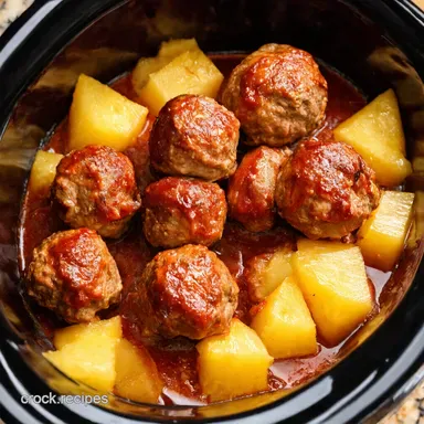 Aloha Slow Cooker Meatballs Pineapple BBQ Bliss Recipe Card
