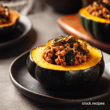 Sausage Stuffed Acorn Squash Autumn Comfort on a Plate Recipe Card