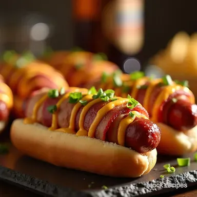 The Best BBQ Bacon Wrapped Cheddar Hot Dog Recipe Recipe Card