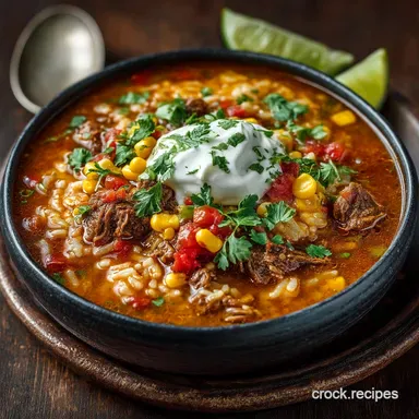 OnePot Beefy Mexican Rice Soup Hearty Weeknight Comfort Recipe Card