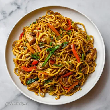 Chicken Yakisoba in 20 Minutes: Pan-Seared Japanese Noodle Dish Recipe Card