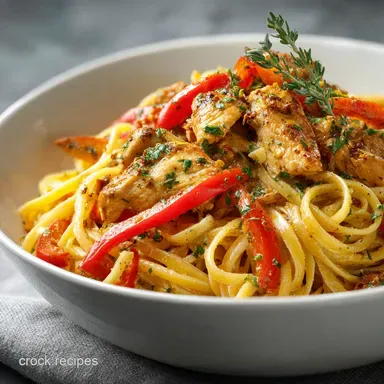 Crock Pot Creamy Cajun Chicken Pasta Recipe with Bell Peppers: 4 Hours Recipe Card