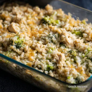 Cheesy Chicken Broccoli Rice Casserole Easy Comfort Food Recipe Card