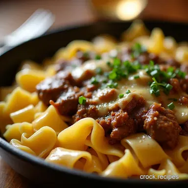 Cheesy Garlic Butter Beef and Bowtie Easy OnePan Dinner Recipe Card