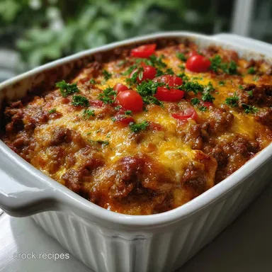 Cheesy Ground Beef Sloppy Joe Casserole: Ultra Savory Recipe Card