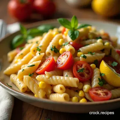 Sunshine Pasta Salad with Fresh Corn Tomato Easy Summer Recipe Recipe Card