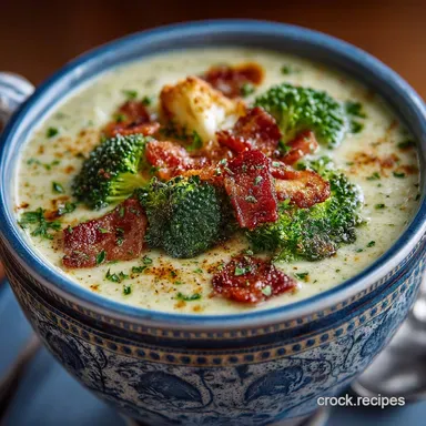 Silky Broccoli Cauliflower Cheese Soup with Bacon Recipe Recipe Card