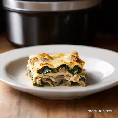 Creamy Chicken Mushroom Spinach Lasagna Easy Comfort Recipe Card