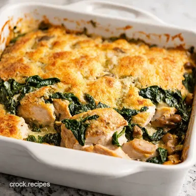Chicken Spinach Mushroom Bake Easy Comfort Food Recipe Card