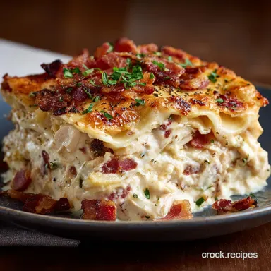 The Ultimate Crack Chicken Lasagna Recipe Bacon Ranch Comfort Bake Recipe Card