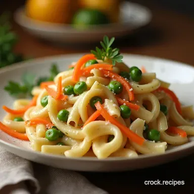 Bank Holiday Bliss Classic Creamy Pasta Salad with Peas and Carrot Ribbons Recipe Card