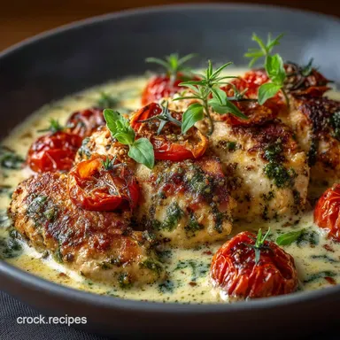 A Simple Creamy Pesto Chicken with Roasted Tomatoes Recipe Recipe Card