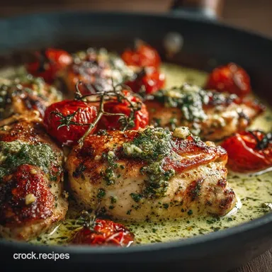 A Simple Creamy Pesto Chicken with Roasted Tomatoes Recipe