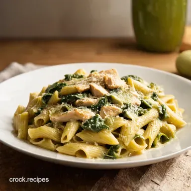 Spinach Artichoke Chicken Pasta Creamy Comfort in Minutes Recipe Card