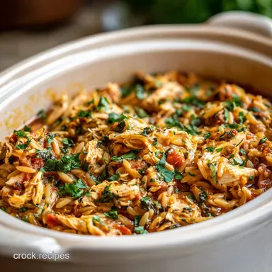 Slow Cooker Creamy Tuscan Chicken Orzo Recipe Card
