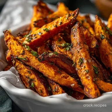 Perfectly Crispy Air Fryer Sweet Potato Fries with Garlic and Herbs Ready in 30 Min Recipe Card
