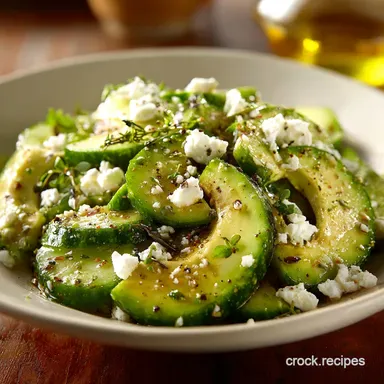 Crisp Cucumber Avocado Salad Recipe Zesty Dill Dressing and Feta Recipe Card