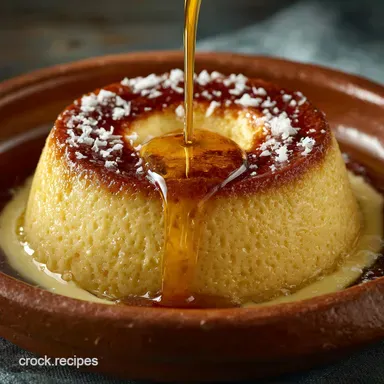 Crock Pot Baked Vanilla Custard Silky Creamy Effortless Slow Cooker Dessert Recipe Card