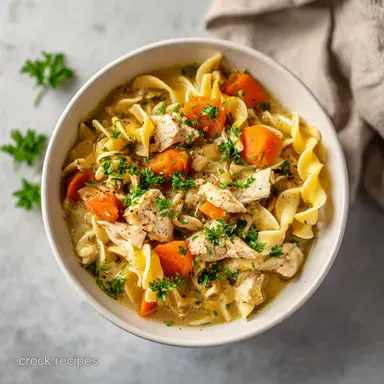 Good Gravy Crock Pot Chicken Noodles for 8 Servings Recipe Card