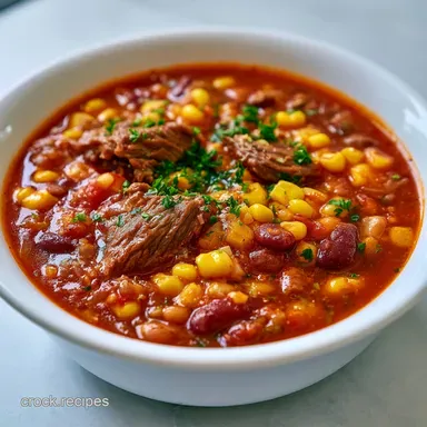 Crock Pot Taco Soup with Ground Beef Recipe Card