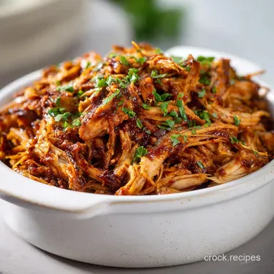 Best Easy Crockpot BBQ Pulled Chicken for 8 Recipe Card