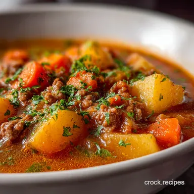 Ground Beef Stew in the Crockpot with Potatoes and Carrots (Freezer-Friendly!) - Make-Ahead Meal Recipe Card