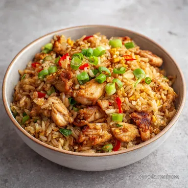 Chicken Fried Rice in 20 Minutes: Tender Stir Fry for 4 Servings Recipe Card